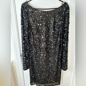 Aidan Mattox Black Sequin Long Sleeve Dress